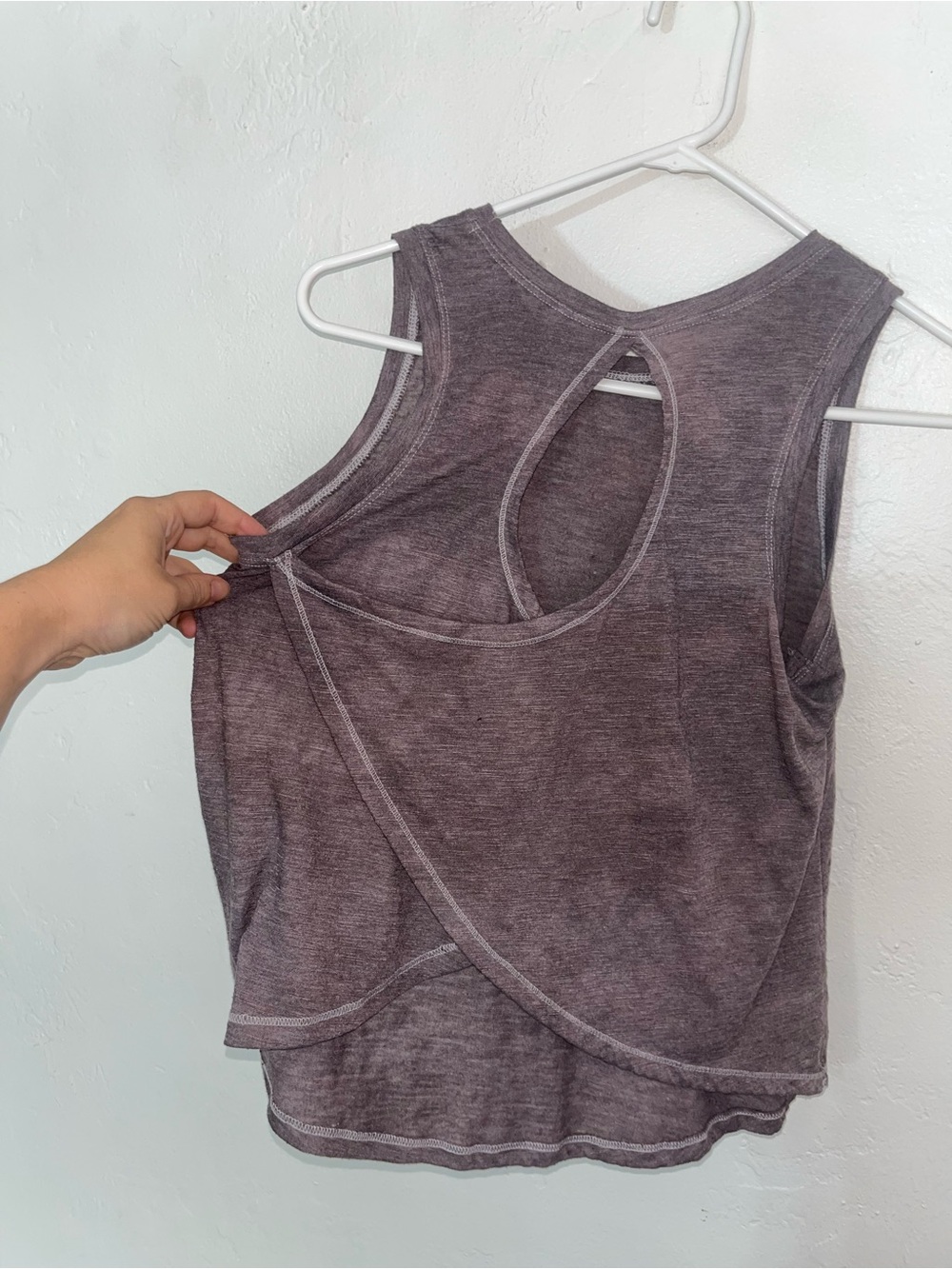 Hand Dyed Balance Collection Layered Keyhole Tank Top Cutout Back Plum Gray